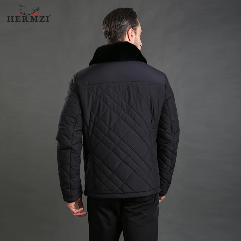 HERMZI 2022 Winter Jacket Men Cotton Padded Jacket Thick Warm Winter Coat Black Jacket Men Winter Rex Rabbit Fur Russian Size