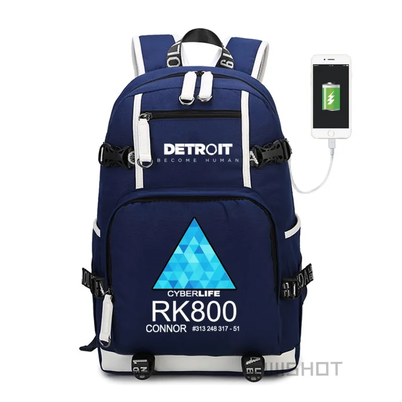 Blue1 WISHOT игра Детройт: стать человеком рюкзак rk800 сумка на плечо дорожная школьная сумка usb зарядка сумка для ноутбука светящаяся сумка - Цвет: Blue1