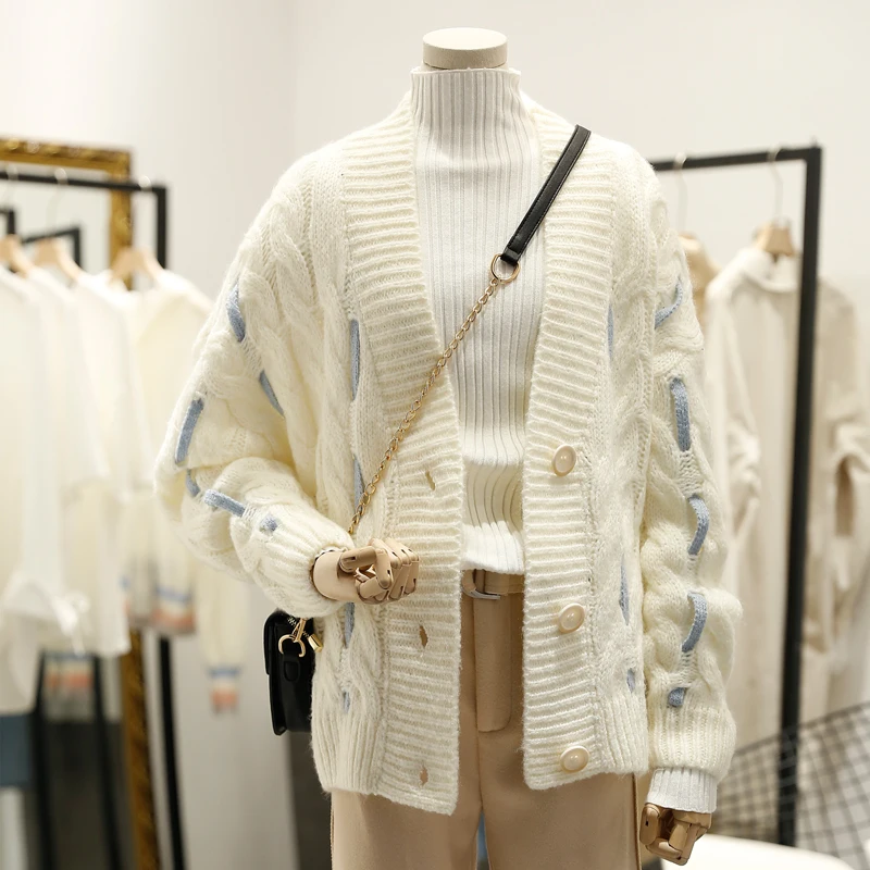 2019 Women New Autumn Winter Knitted Sweater Cardigan Female Jacket Loose V Neck Coat |