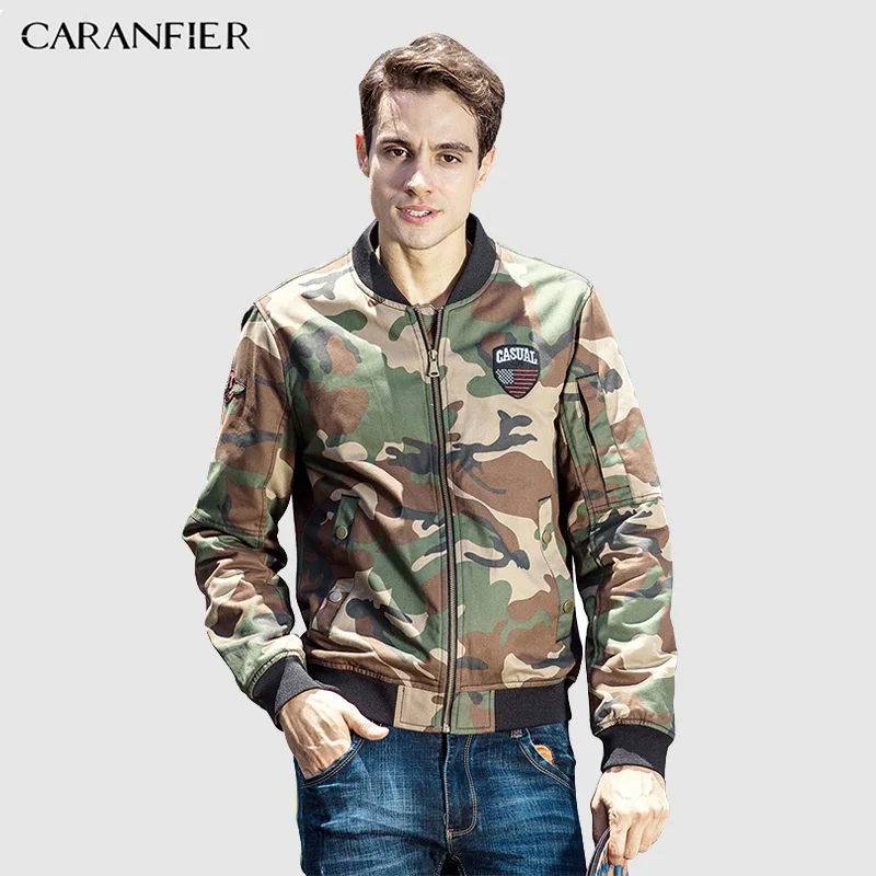 CARANFIER 2017 Новая мода Для мужчин s Курточка бомбер в стиле милитари камуфляж Тонкий
