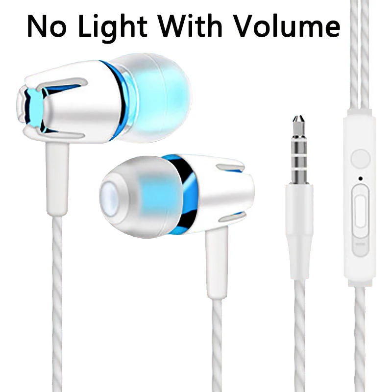 White Blue Volume Светящийся светильник, наушники для Iphone 6, 6 S, 7, 8 X, samsung, Xiaomi Mi8, huawei, P20 Lite, наушники, 3,5 мм, гарнитура, проводные наушники - Цвет: White Blue Volume
