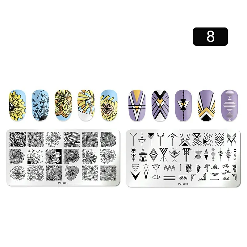Set 8 PICT YOU прямоугольные пластины для штамповки ногтей геометрические из нержавеющей стали инструменты для штамповки ногтей набор шаблонов - Цвет: Set 8