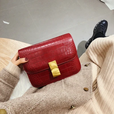 Red Женские черные Сумки из искусственной кожи аллигатора, красная сумка, сумка на плечо с клапаном, сумки-мессенджеры, сумка Air Hostess - Color: Red