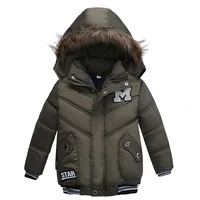 new children down winter warm jacket with fur baby boy girl solid overcoat hooded winter jacket kid clothing coat