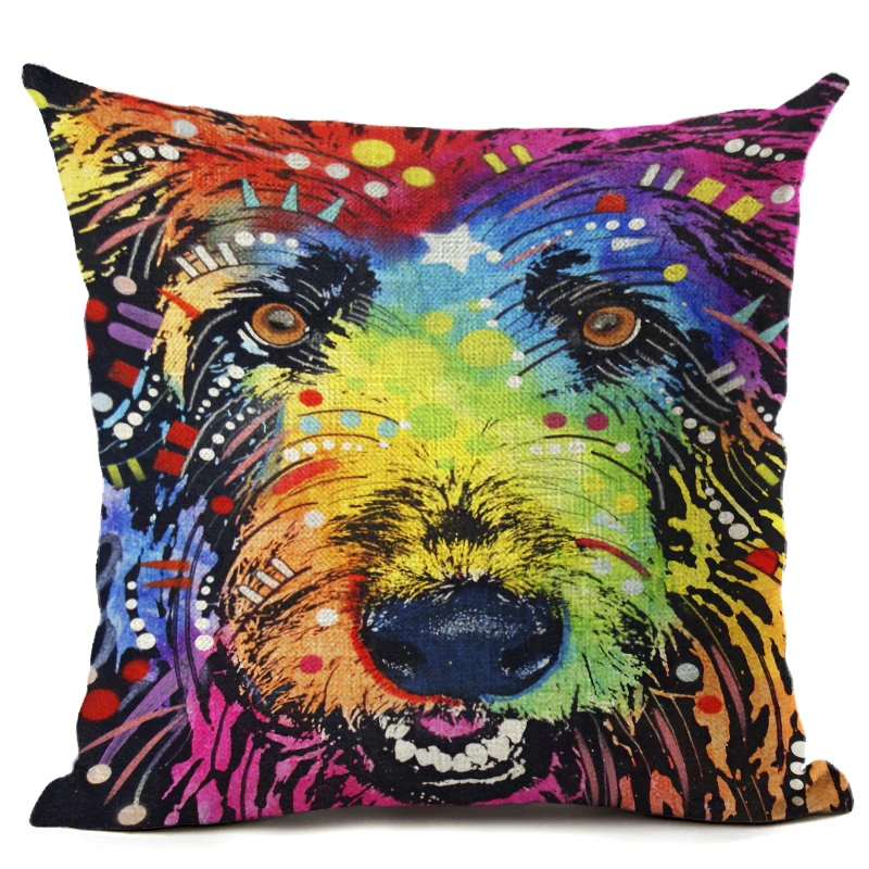 Мультяшный стиль Цветная собака с принтом льняной Хлопковый чехол для подушки