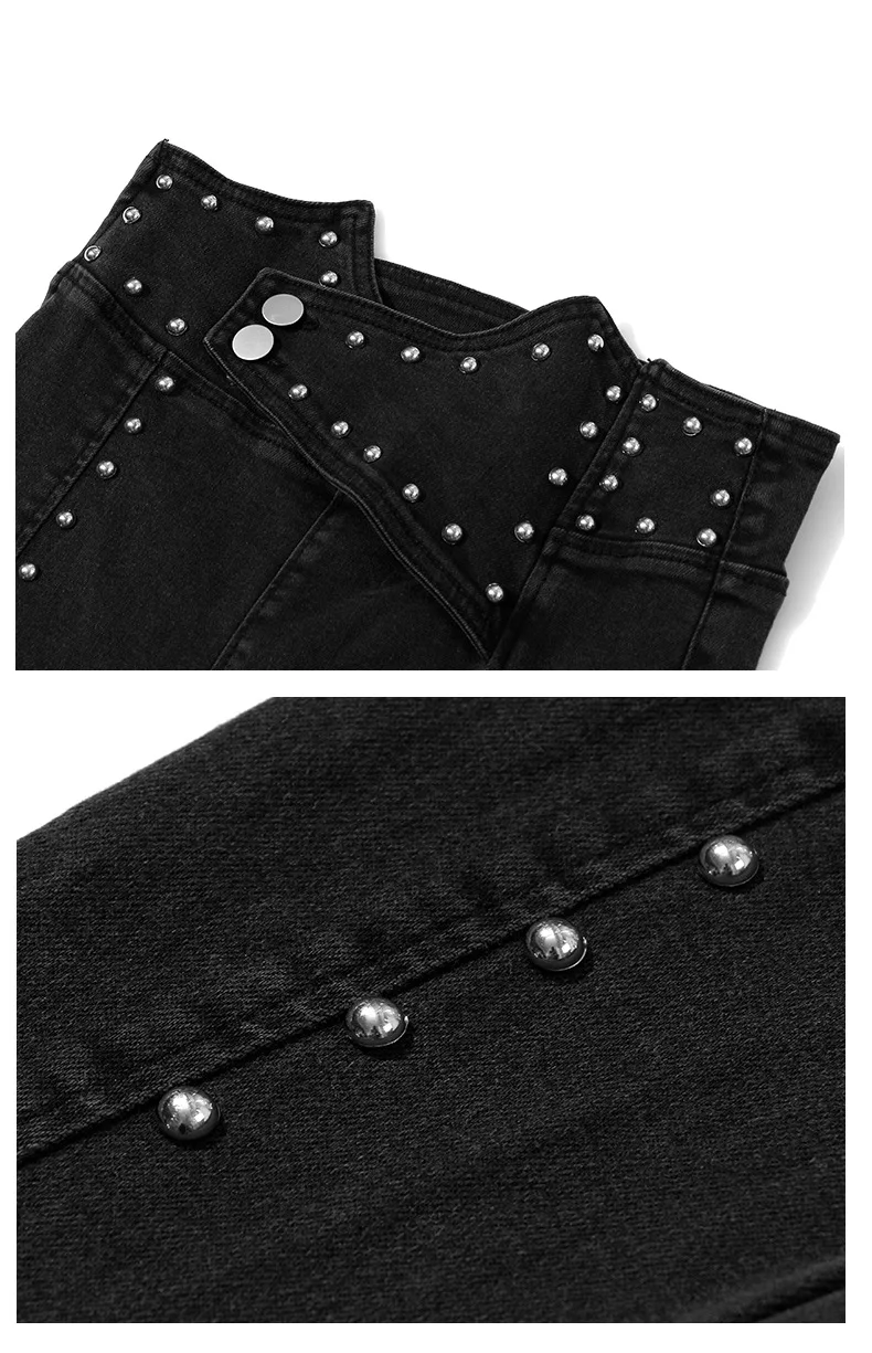 chic women's rivets Jeans Fashion high-waist pencil pants 2019 autumn ninth pants A433