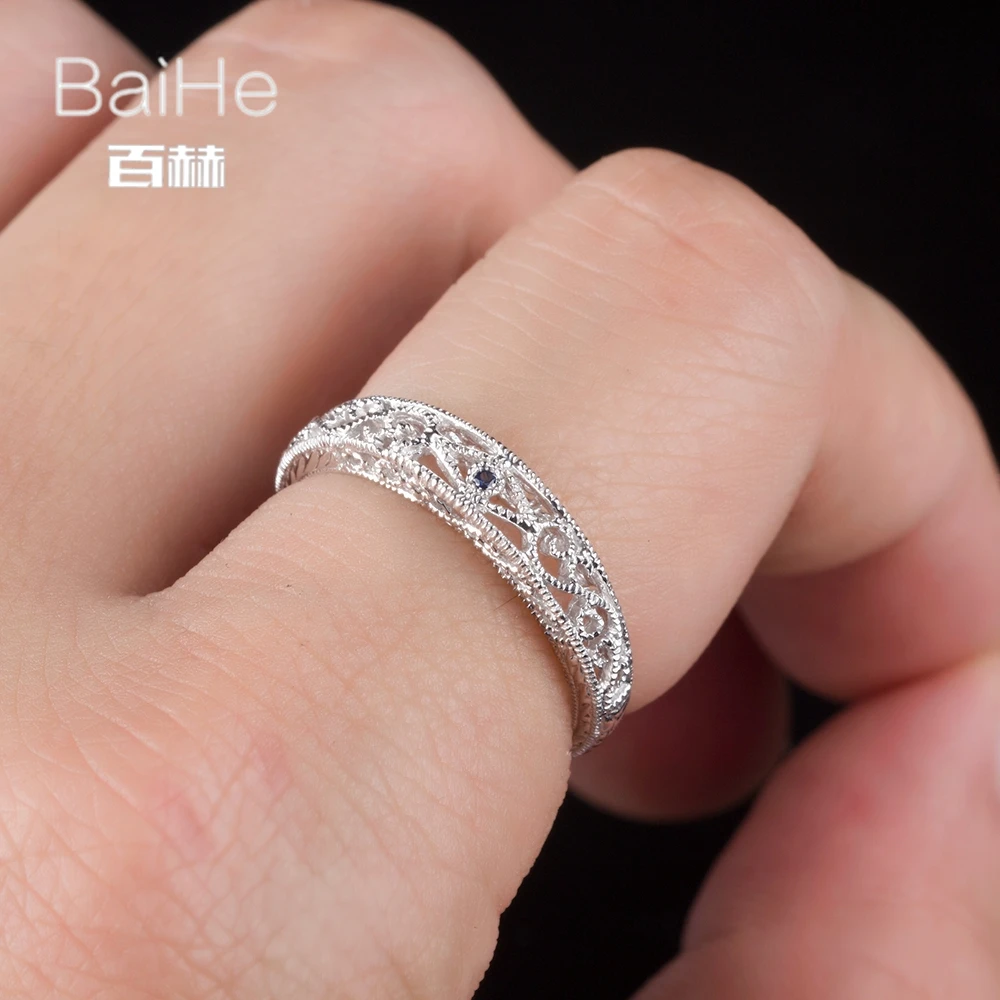 BAIHE подлинной стерлингового серебра 925 0.01ct H/SI настоящий круглые сапфиры на