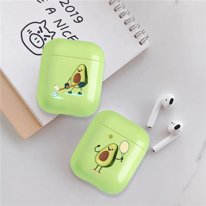 Милый чехол для Apple airpods, чехол с мультяшным забавным авокадо, Bluetooth, чехол для наушников Airpods 1, 2, сумки для зарядки, Жесткий Чехол для наушников