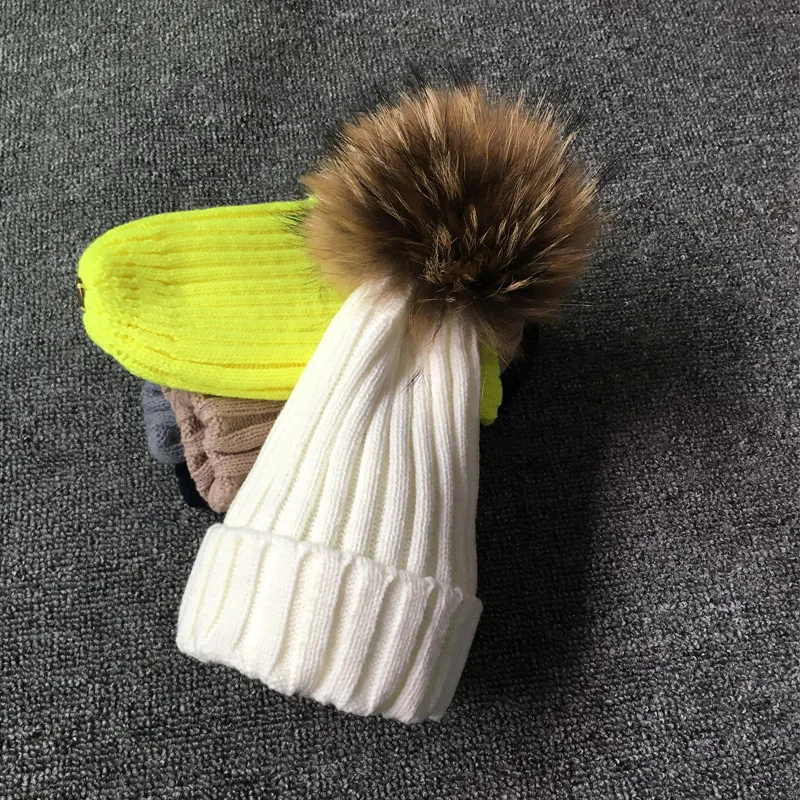 

Cllikko Knitted Real Fur Hat 100% Real Raccoon Fur Pompom Hat 2019 Winter Women Hat Beanie for women Soft Warm Female Fur Cap