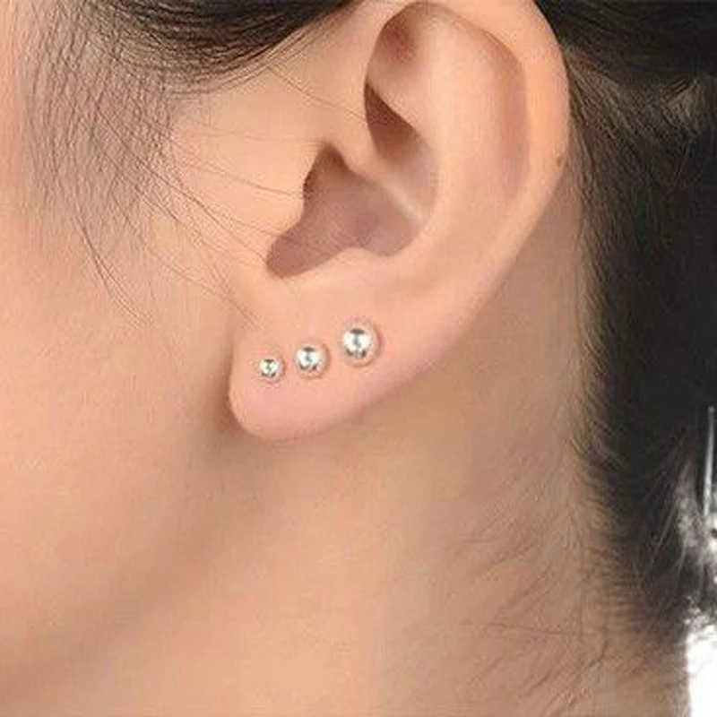 Серьги-гвоздики 990SV с крючком серьги-гвоздики маленькими пузырями