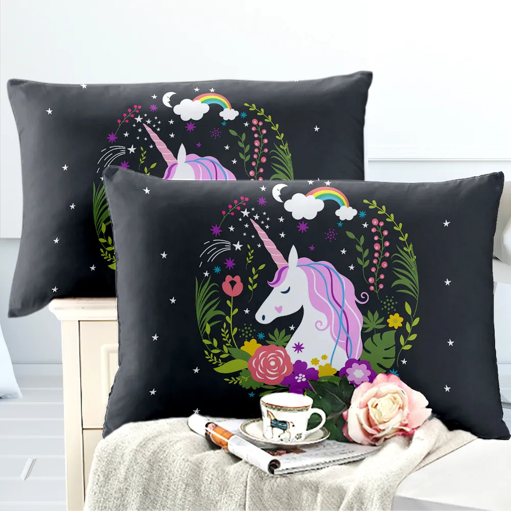 

Princess Cartoon Unicorn Bedding Set Colorful Floral Duvet Cover Set Twin King Queen Bedding Girls Bedroom Decor Pillowcase D35