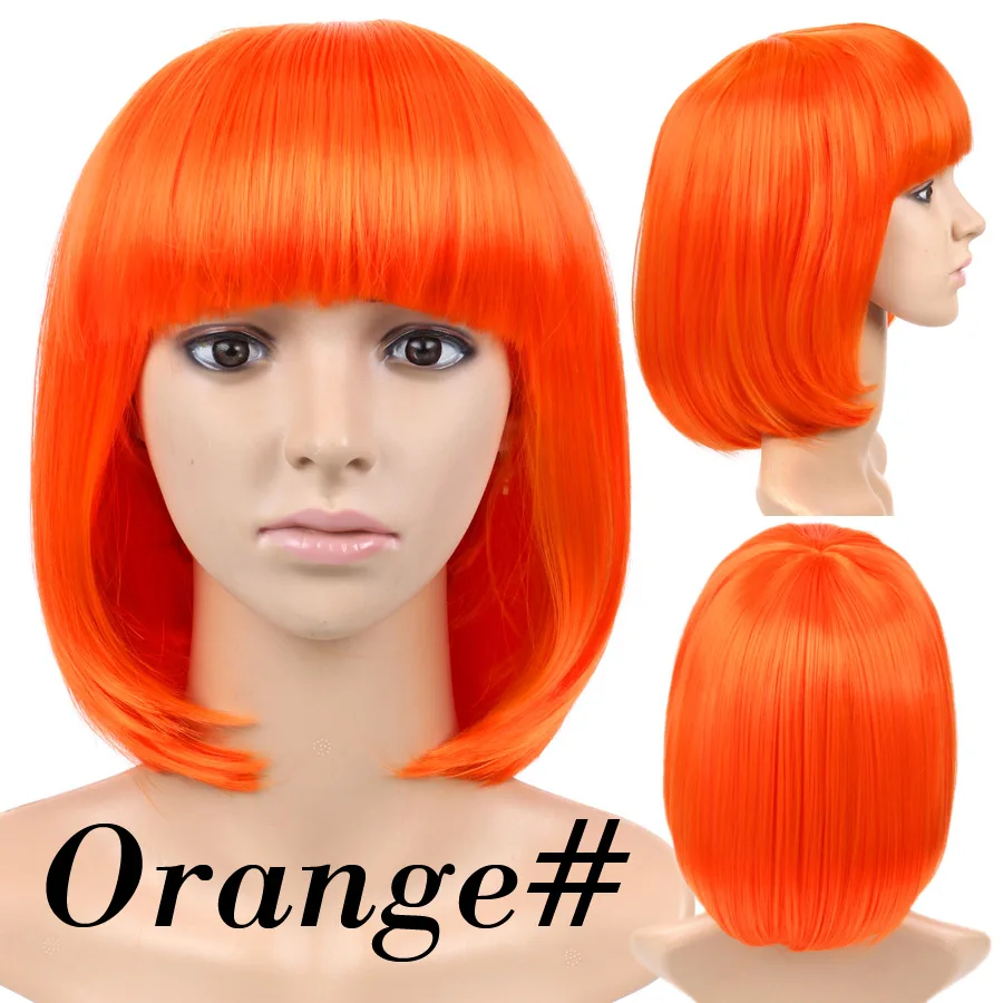 Orange Alileader Ombre Короткие прямые волосы парики женский Боб Стиль парик косплей термостойкий синтетический коричневый блондин синий розовый черный парик - Цвет: Orange