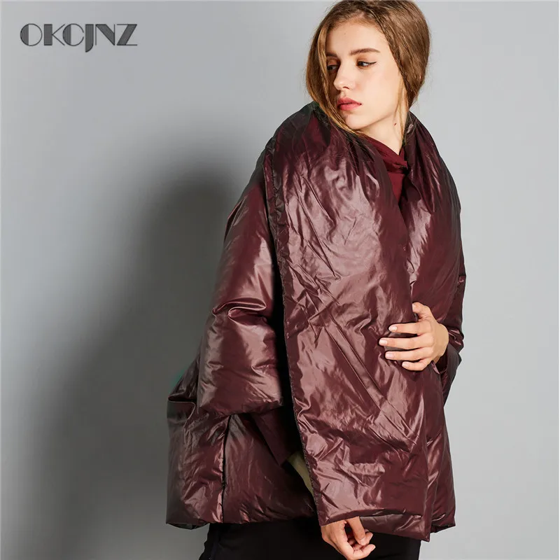 Женский короткий пуховик с накидкой теплый толстый в европейском стиле на осень