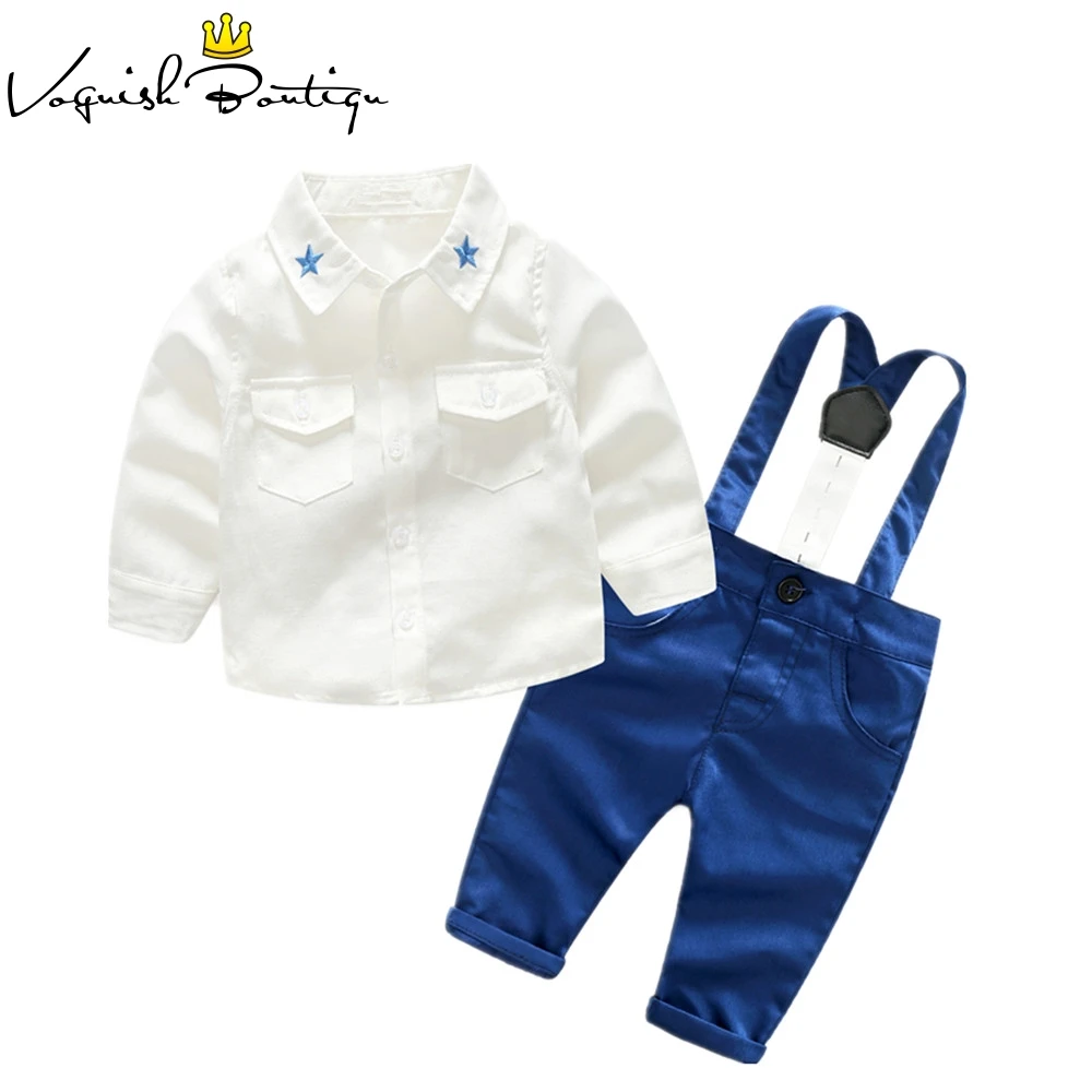 Newborns clothes fashion baby clothing set blue shirt with casual overalls 2pcs/set for newborn |