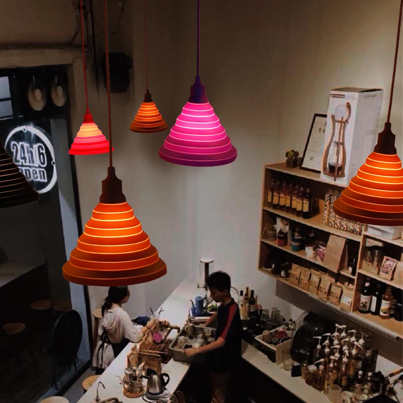 Модные красочные силиконовые складные подвесные светильники для домашнего