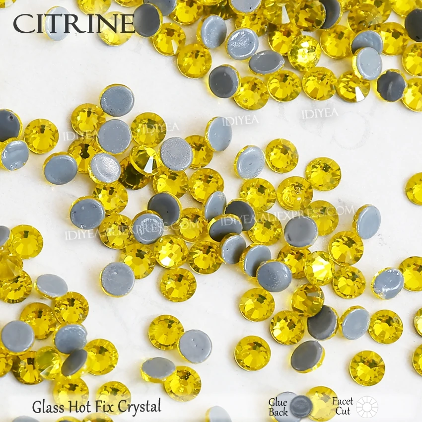 Citrine Высокое качество Горячая фиксация Стразы SS6 SS10 SS16 SS20 SS30 Стразы плоская задняя часть исправление камней Кристаллы Блестки для DIY одежды платье - Цвет: Citrine
