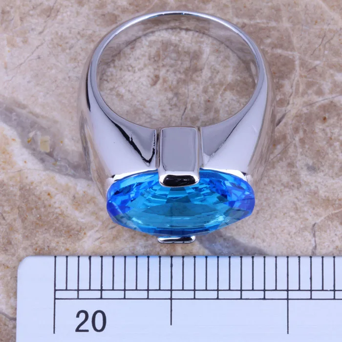 Удивительное Голубое циркониевое посеребренное кольцо Размер 6 / 7 8 9 R0269|ring size|925