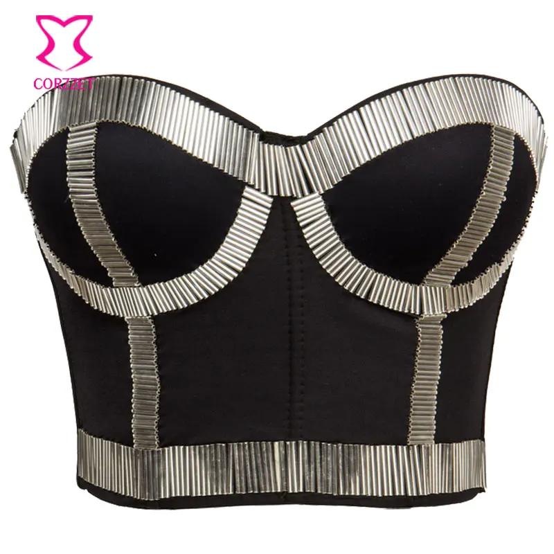 Бюстгальтер с серебристыми бусинами-гвоздиками пуш-ап сексуальный Бюстье