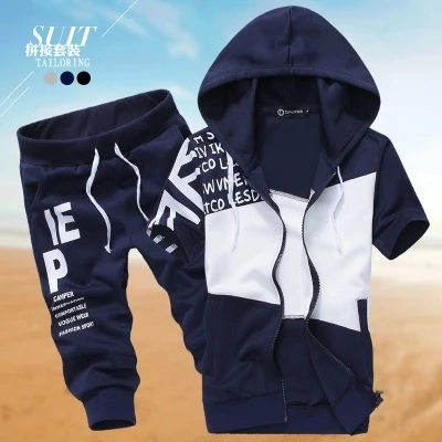 Новинка 2017 мужской костюм с капюшоном и коротким рукавом комплект для бега