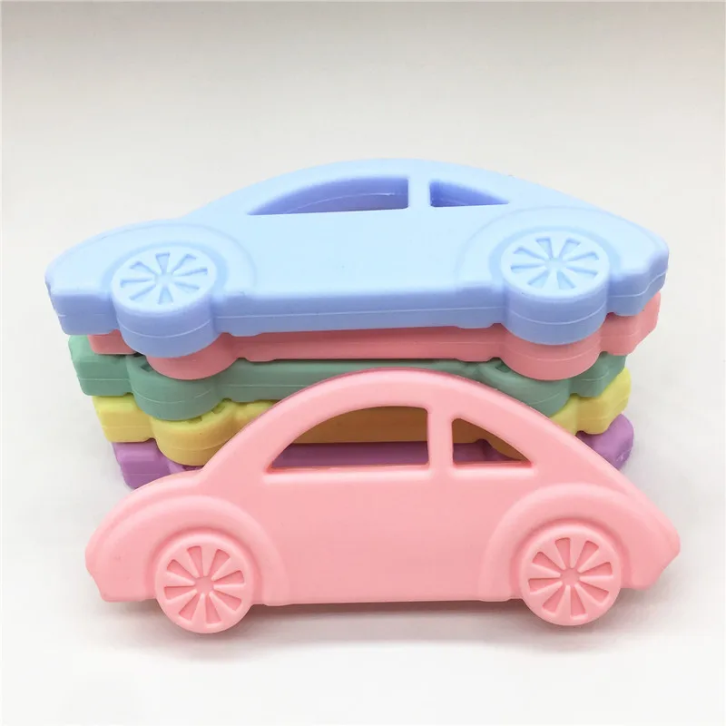 Chenkai 10PCS BPA Free Silicone Car Teether Baby Shower Pacifier Dummy Pendant Nursing Jewelry DIY Sensory Toy Candy Color