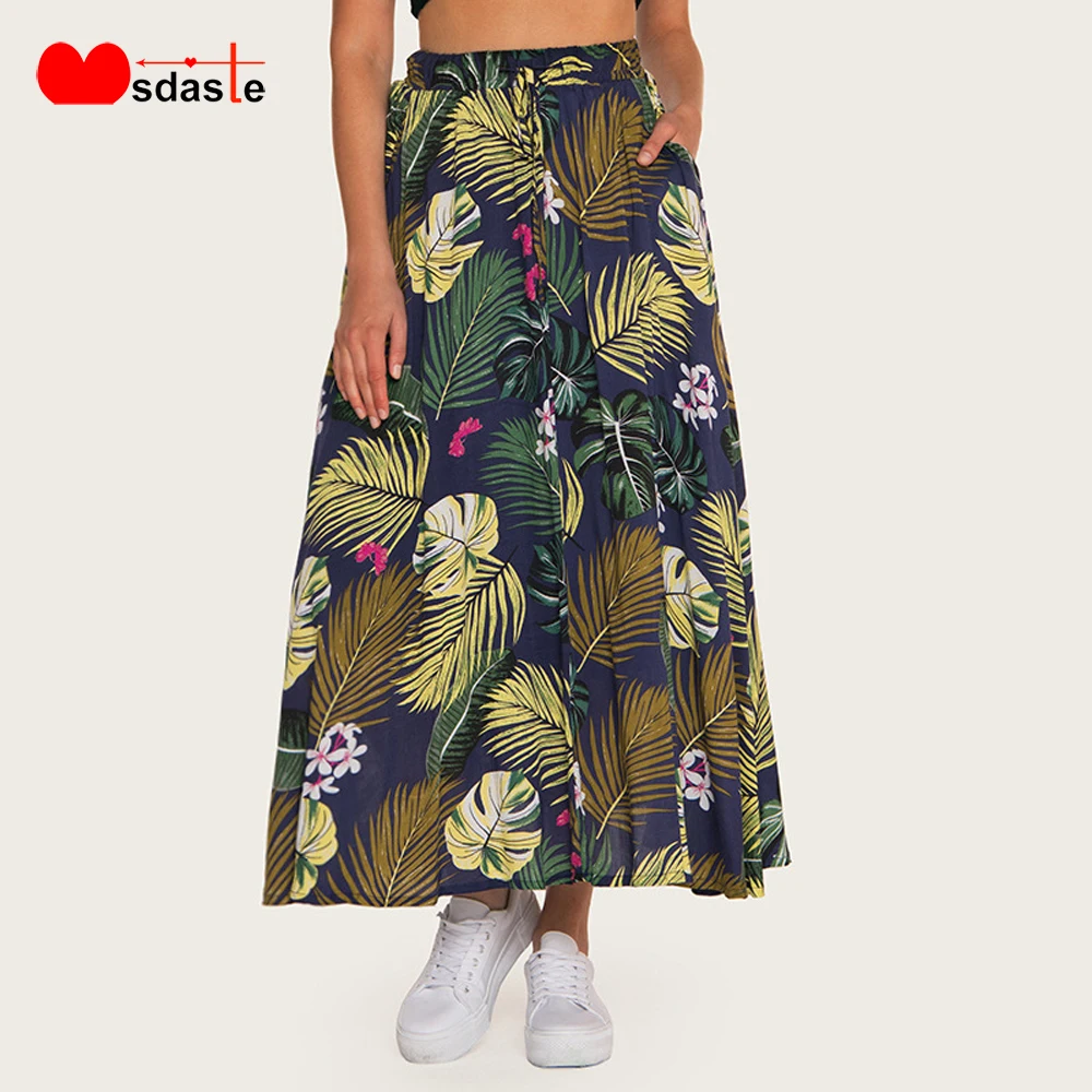 Юбка с цветочным рисунком для женщин 2019 винтажная богемная Пляжная Saia Jupe Femme