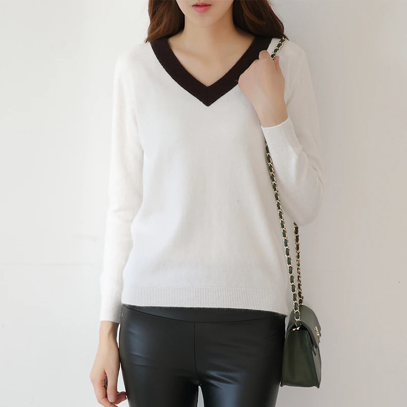 Женские кашемировые вязанные свитера и пуловеры с глубоким v-образным вырезом