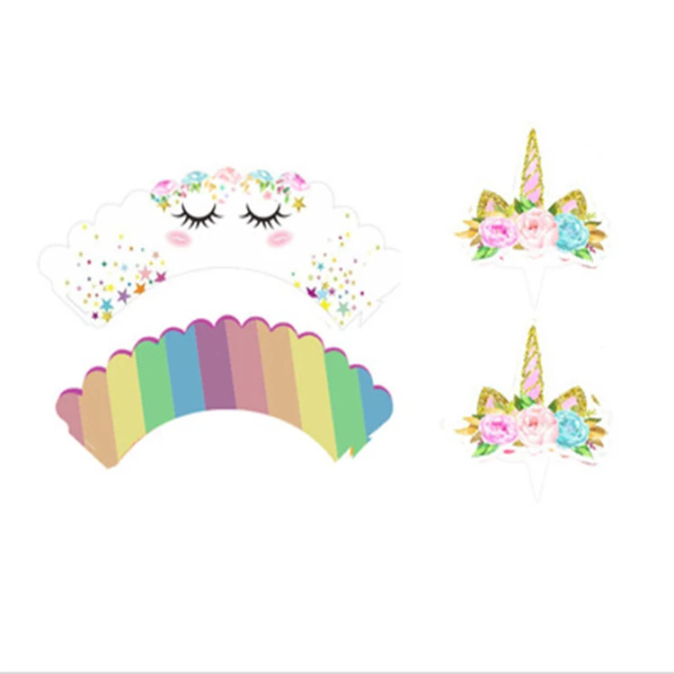 YORIWOO 24 шт. Rainbow Unicorn Кекс Торт обертки топперы детский день рождения украшения Дети Babyshower Единорог аксессуары