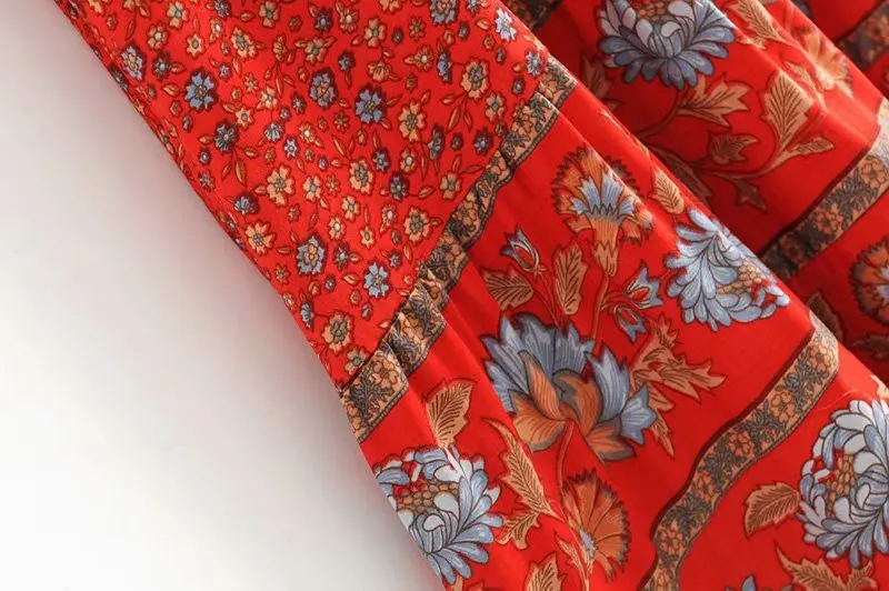 Винтажное шикарное женское однобортное пляжное богемное Макси-платье с цветочным принтом, женское летнее платье в богемном стиле с v-образным вырезом и поясом, vestidos