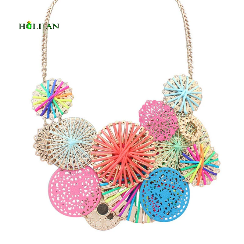 Новое Женское Осеннее Ожерелье с цветами и кулоны золотистого цвета зимнее Яркое