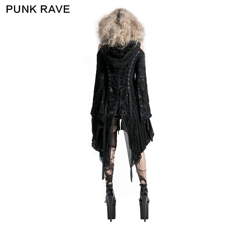 Женский ассиметричный свитер черный с рукавом летучая мышь капюшоном| |