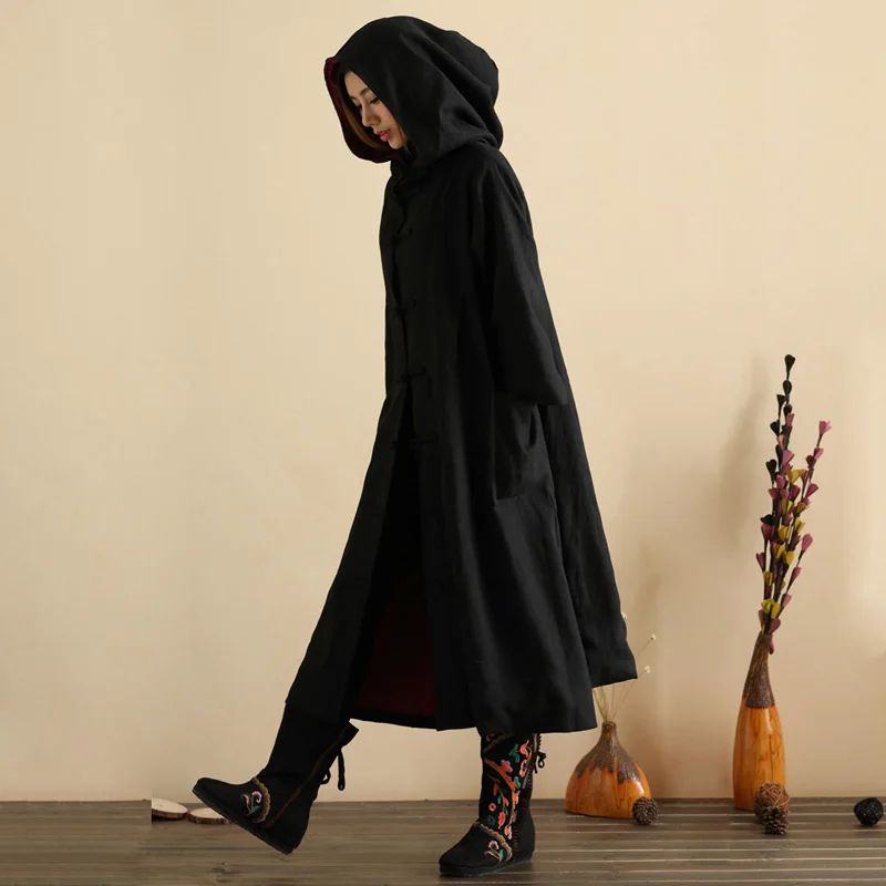 Женское длинное платье Тренч с капюшоном из хлопка и льна|coat trench|designer trenchtrench designer