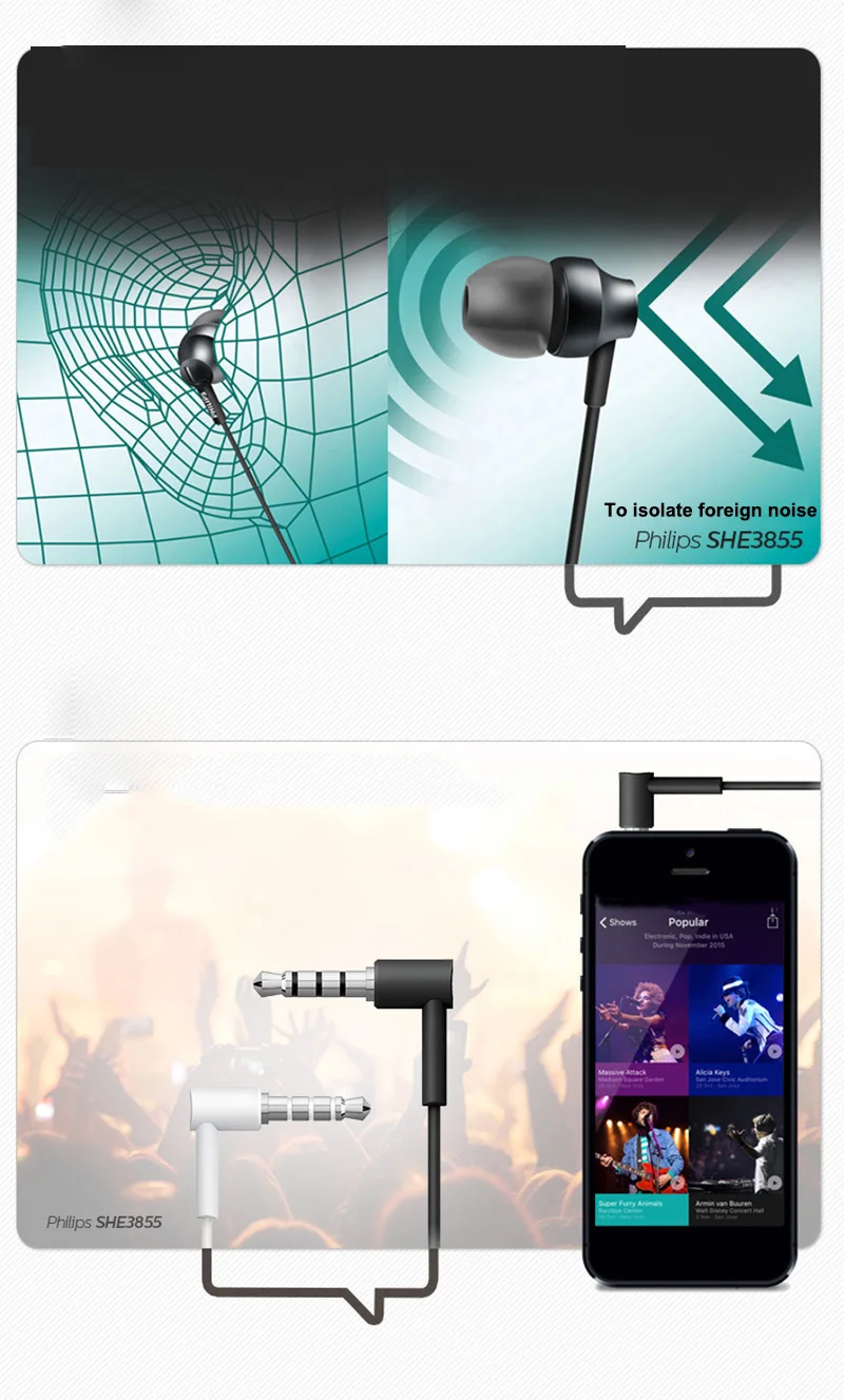 Philips SHE3855 проводное управление гарнитура поддержка Loptap/Ipad/с регулировкой громкости микрофона для samsung Galaxy 8 официальный тест