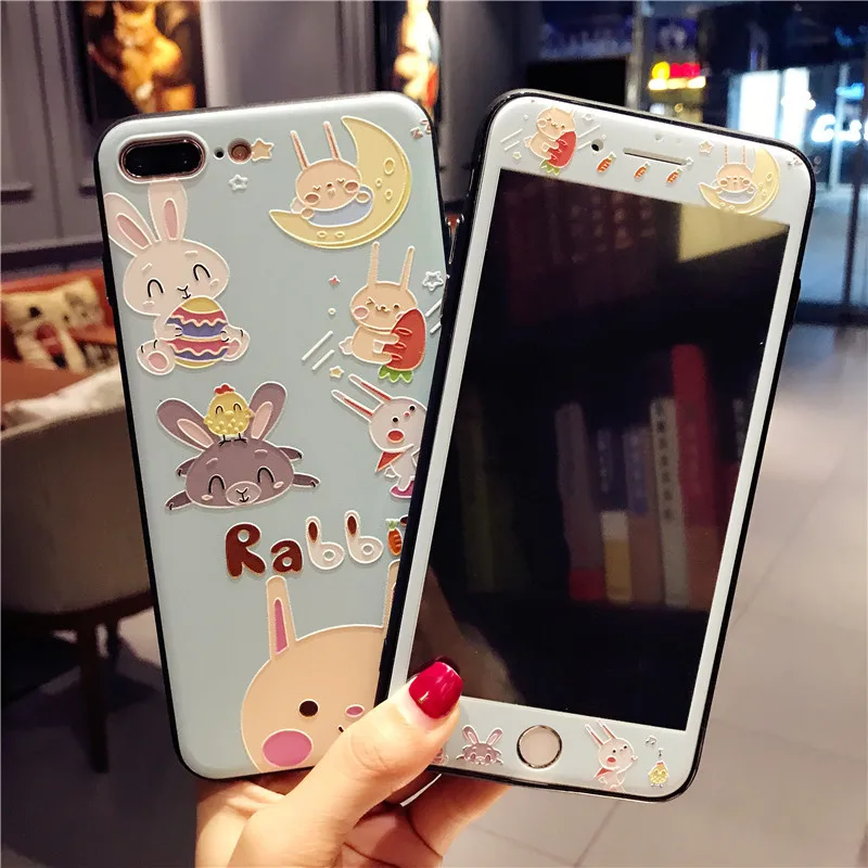 3D рельефный мягкий чехол для iphone 8/8 plus/7 plus стильная футболка с изображением персонажей видеоигр cat Чехол+ закаленное Стекло Экран пленка fundas для iPhone 6S 6splus - Цвет: as show