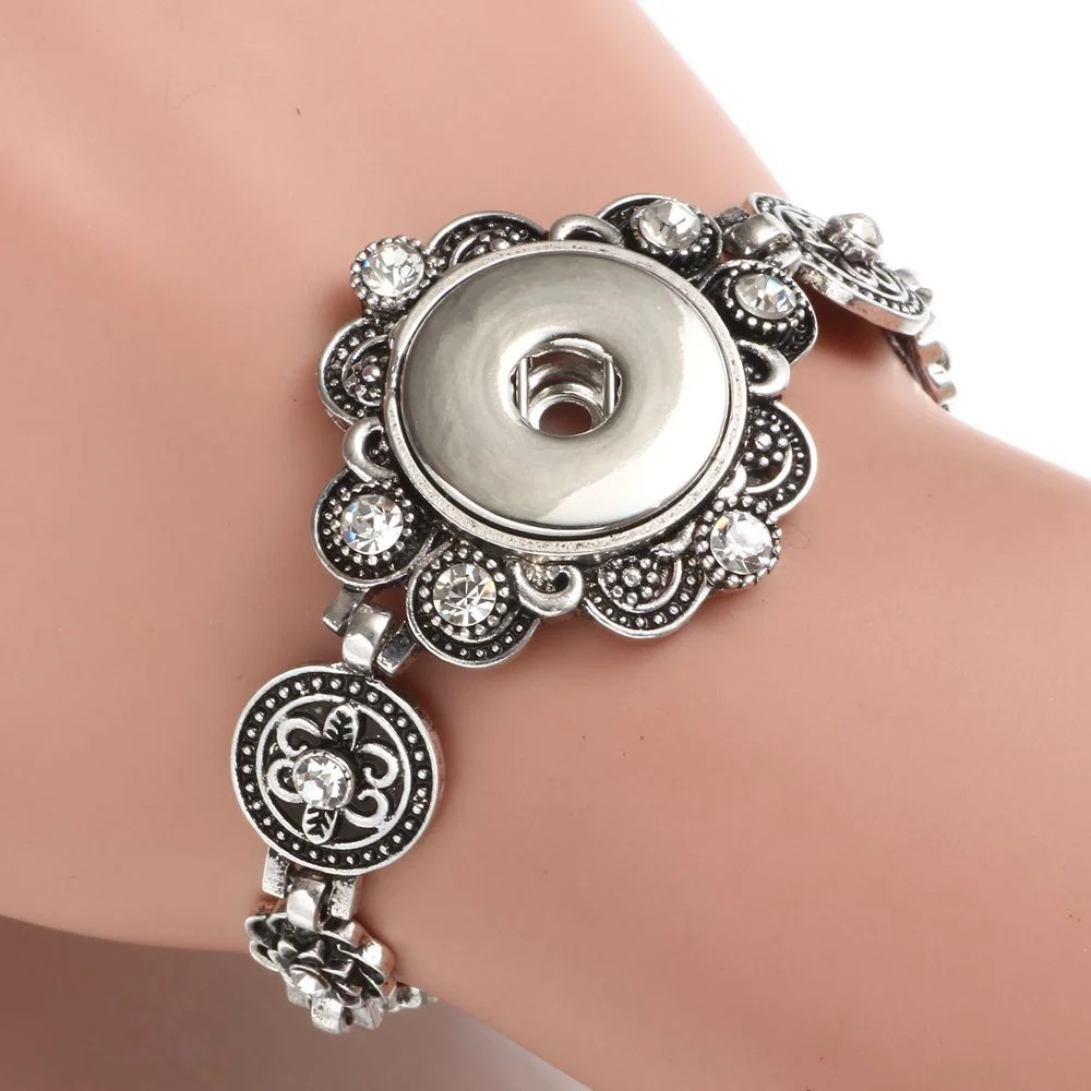 ROYALBEIER New Flower Rhinestone Charms Bracelet Snap 18-20mm Fit 18mm Button For DIY Snaps Jewelry SZ0475 | Украшения и