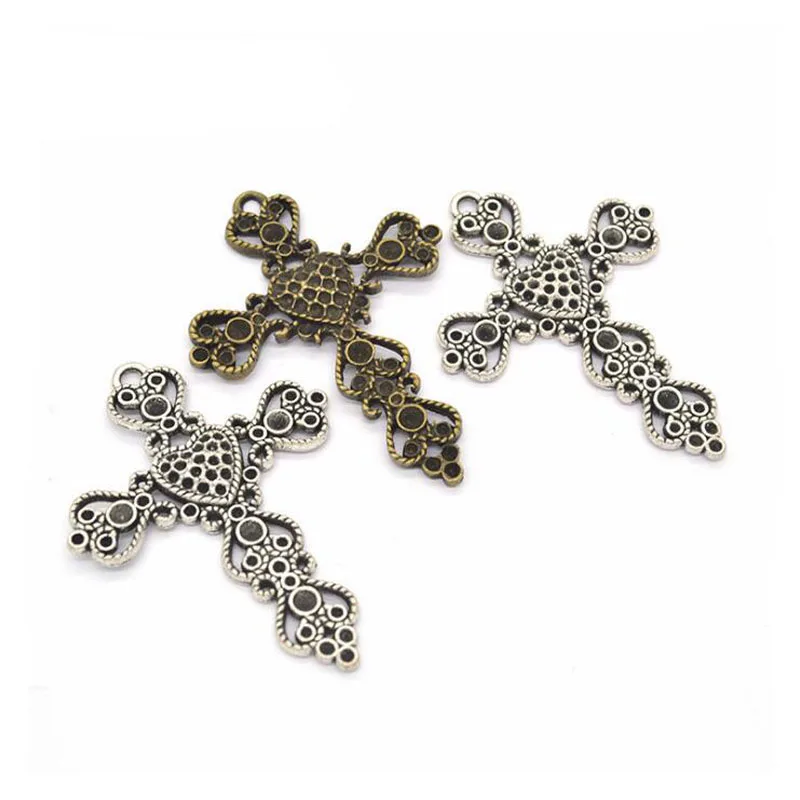 

10pcs Vintage Alloy Charms Pendant Antique Bronze/ Antique Silver Heart Crosses Charm Fit Bracelets Necklace DIY Jewelry Making