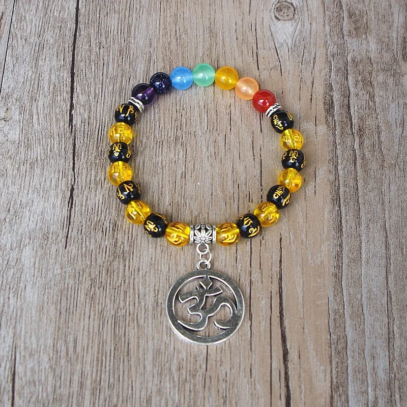 Браслет ручной работы Ом мала чакра Будда шесть слов мантра Исцеление йогой
