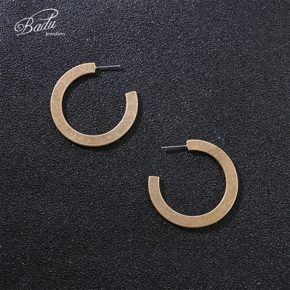 Badu Round Stud Earring Golden Punk Vintage Retro Style Jewelry Women Fashion Frosted Gold Studs Wholesale | Украшения и