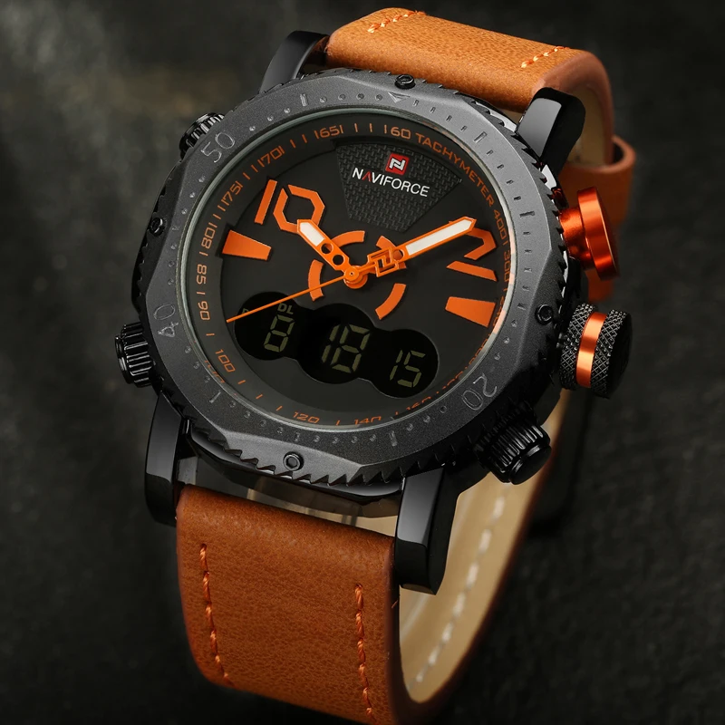 NaviForce Брендовые Часы для мужчин модные спортивные цифровые военные часы с