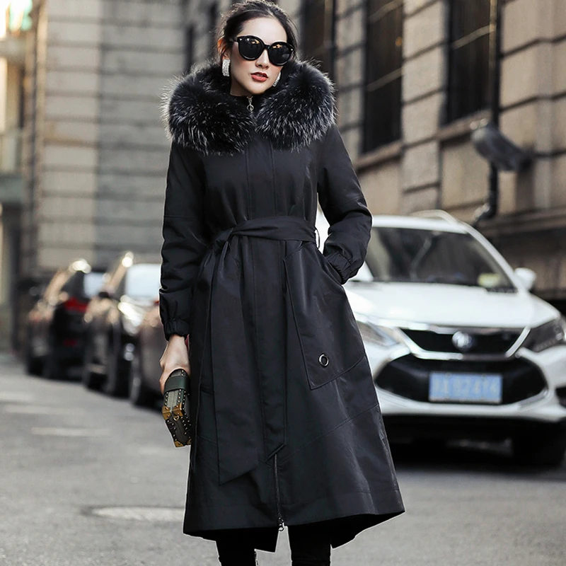 Настоящее пальто с мехом женские зимние толстые теплые парка натуральный Лисий