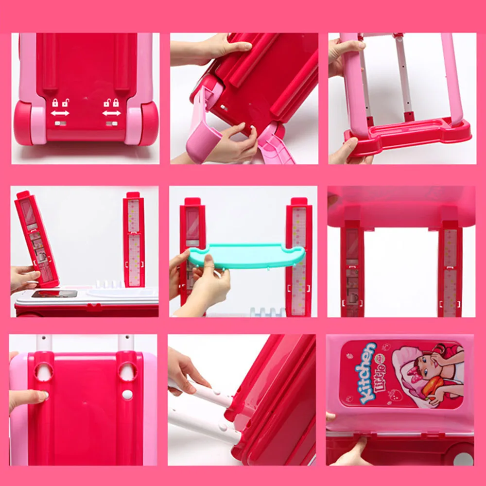 

Kids Portable Early Educational Toy Kitchenware Tool Make Up Miniature Pretend Play House Toys Suitcase Set