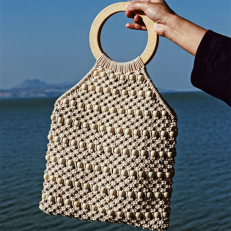 Плетеная Сумка 2019 новый дизайн хлопчатобумажная веревочная сумка с бусинами