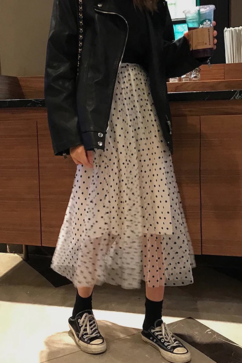 Весенняя женская Корейская версия dot свободная сетчатая юбка с высокой талией A