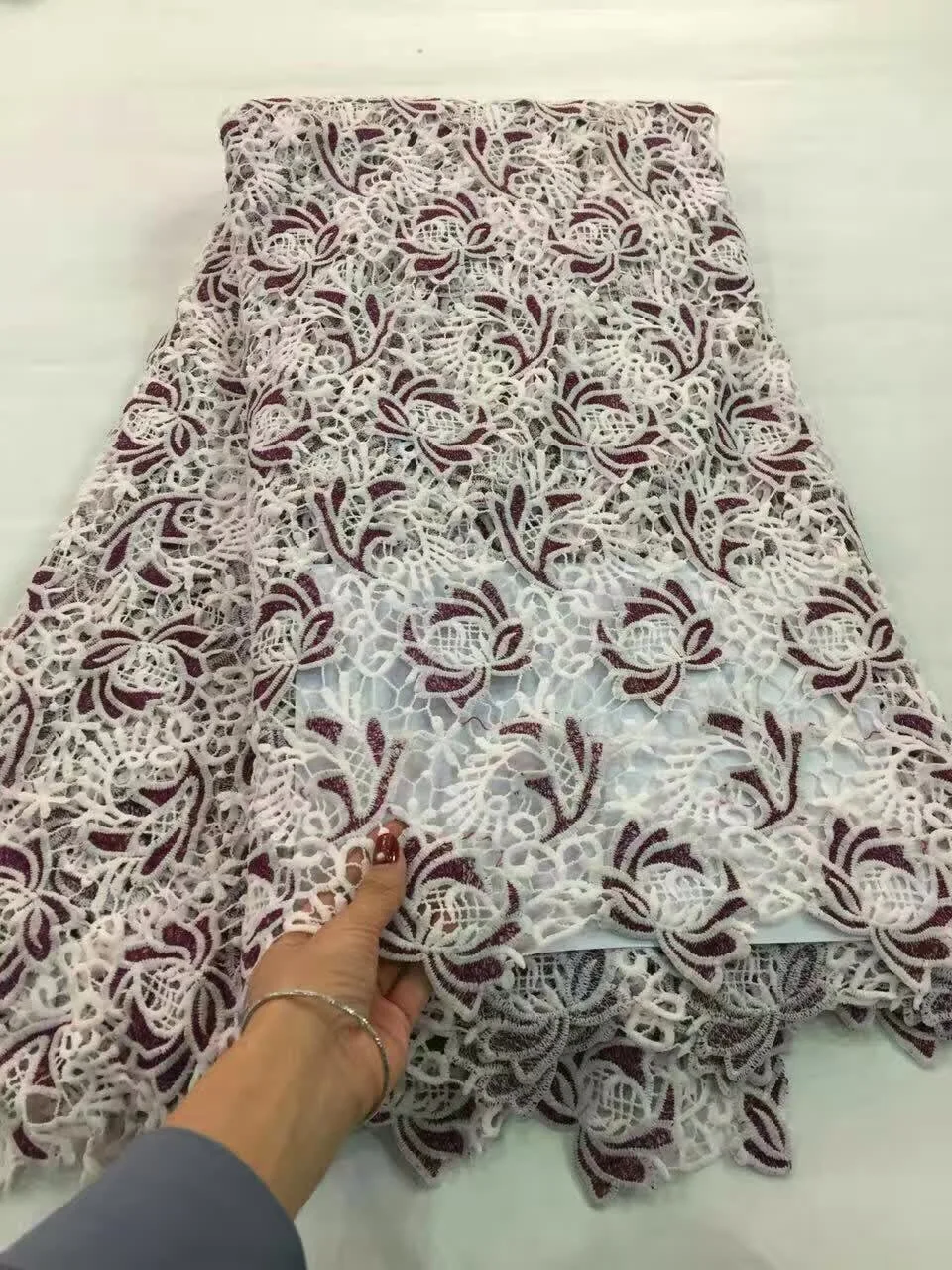 

African Lace fabric Hot Sell Mesh 2017 New Arrival Plain white Color african cord Lace /guipure lace Fabrics High Quality KR1245