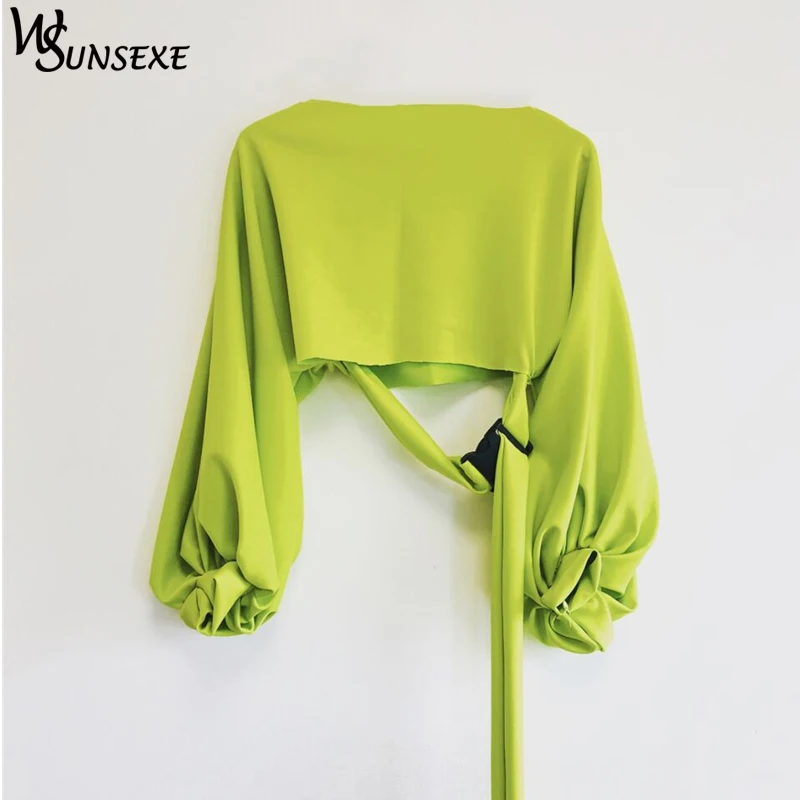 

Fashion Off Shoulder Cropped Tops Sweatshirt Women Lantern Long Sleeves Casual Solid Pullovers 2018 Autumn Winter New Tops