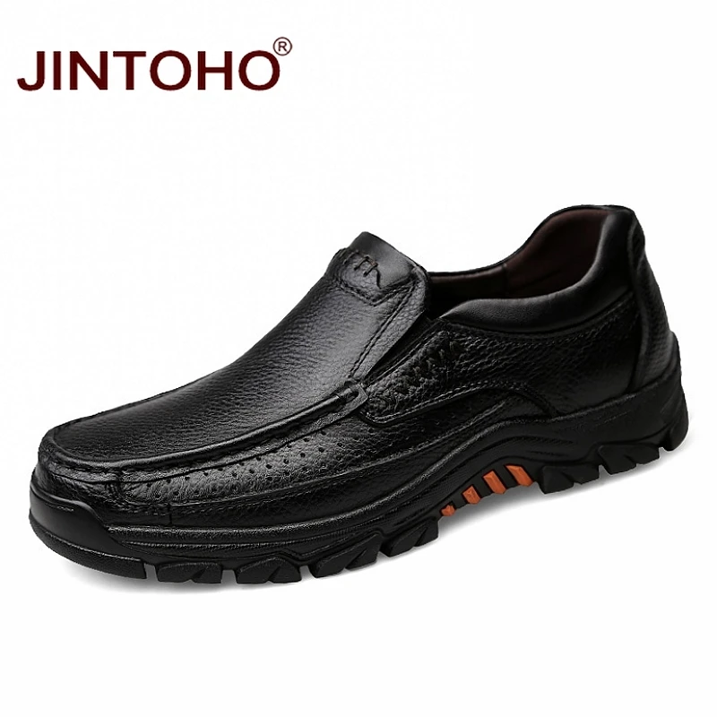 Туфли JINTOHO мужские парадные из натуральной кожи деловые туфли без застежки