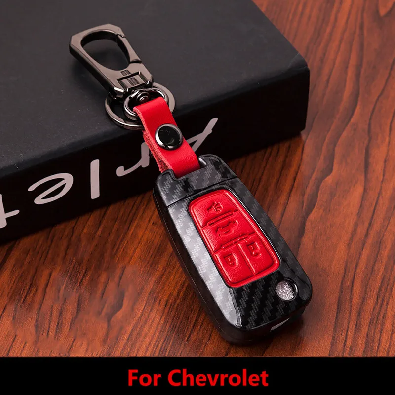 5 Кнопка углеродного волокна Кожаный чехол для автомобильных ключей Chevrolet Camaro Cruze