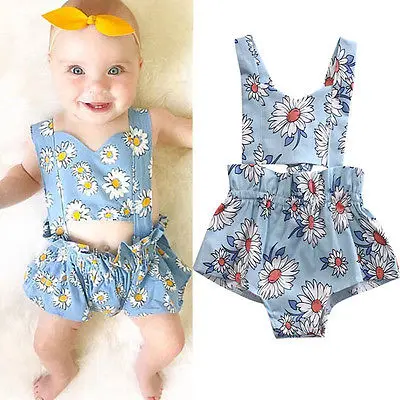 Лето 2017 комбинезон с цветочным рисунком для новорожденных девочек вырезами на