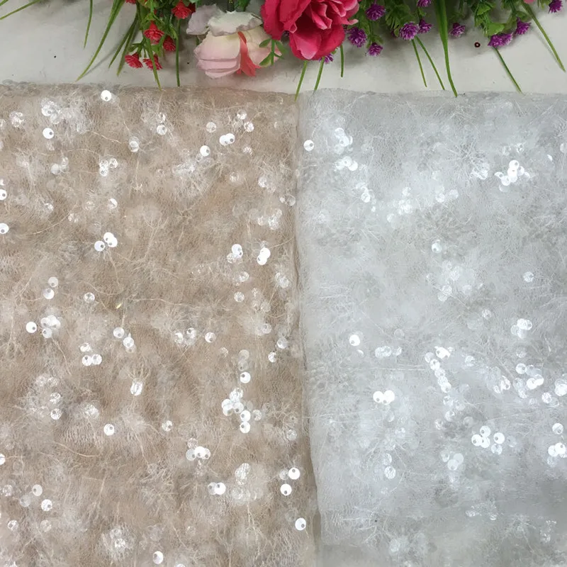 Блестящая Прозрачная кружевная ткань с блестками для платья украшенная 1 шт./партия TX792|Ткань| |