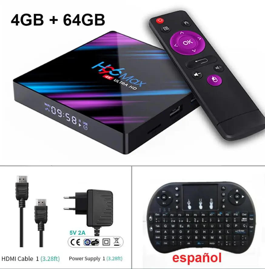 4GB 64GB Add Spanish H96 Max Plus 4 Гб 64 ГБ Android ТВ приставка 9,0 Смарт ТВ приставка RK3318 2,4G/5 ГГц Wifi HDR 4K H.265 4 ГБ 32 ГБ H96MAX медиаплеер телеприставка - Цвет: 4GB 64GB Add Spanish