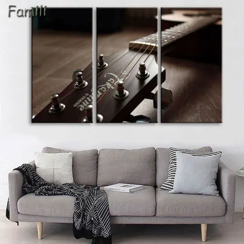 Холст стены Книги по искусству некадрированным Home Decor Фотографии комплект из 3 предметов Электрогитары Картины Винтаж музыкальный инструмент Плакаты HD с Пэн - Цвет: Оранжевый